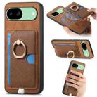 For Google Pixel 8a Retro Cross Leather Ring Side Insert Card Bag MagSafe Phone Case(Brown) - 1