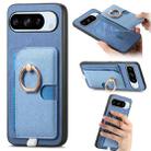 For Google Pixel 8 Pro Retro Cross Leather Ring Side Insert Card Bag MagSafe Phone Case(Blue) - 1