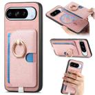 For Google Pixel 8 Pro Retro Cross Leather Ring Side Insert Card Bag MagSafe Phone Case(Pink) - 1