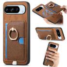 For Google Pixel 8 Pro Retro Cross Leather Ring Side Insert Card Bag MagSafe Phone Case(Brown) - 1