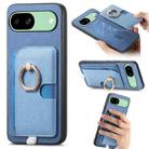 For Google Pixel 7a Retro Cross Leather Ring Side Insert Card Bag MagSafe Phone Case(Blue) - 1