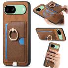 For Google Pixel 7a Retro Cross Leather Ring Side Insert Card Bag MagSafe Phone Case(Brown) - 1