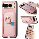 For Google Pixel 7 Pro Retro Cross Leather Ring Side Insert Card Bag MagSafe Phone Case(Pink) - 1