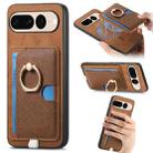 For Google Pixel 7 Pro Retro Cross Leather Ring Side Insert Card Bag MagSafe Phone Case(Brown) - 1