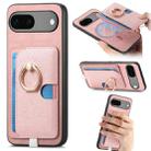 For Google Pixel 7 Retro Cross Leather Ring Side Insert Card Bag MagSafe Phone Case(Pink) - 1