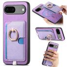 For Google Pixel 7 Retro Cross Leather Ring Side Insert Card Bag MagSafe Phone Case(Purple) - 1