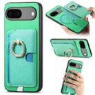 For Google Pixel 7 Retro Cross Leather Ring Side Insert Card Bag MagSafe Phone Case(Green) - 1