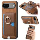 For Google Pixel 7 Retro Cross Leather Ring Side Insert Card Bag MagSafe Phone Case(Brown) - 1