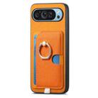 For Google Pixel 9 / 9 Pro Retro Cross Leather Ring Side Insert Card Bag MagSafe Phone Case(Yellow) - 2