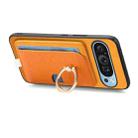 For Google Pixel 9 / 9 Pro Retro Cross Leather Ring Side Insert Card Bag MagSafe Phone Case(Yellow) - 3