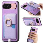 For Google Pixel 9 / 9 Pro Retro Cross Leather Ring Side Insert Card Bag MagSafe Phone Case(Purple) - 1