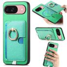 For Google Pixel 9 / 9 Pro Retro Cross Leather Ring Side Insert Card Bag MagSafe Phone Case(Green) - 1