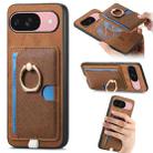 For Google Pixel 9 / 9 Pro Retro Cross Leather Ring Side Insert Card Bag MagSafe Phone Case(Brown) - 1