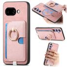 For Google Pixel 9a Retro Cross Leather Ring Side Insert Card Bag MagSafe Phone Case(Pink) - 1