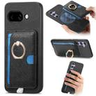 For Google Pixel 9a Retro Cross Leather Ring Side Insert Card Bag MagSafe Phone Case(Black) - 1