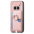 For Nothing CMF Phone 1 Retro Cross Leather Ring Side Insert Card Bag MagSafe Phone Case(Pink) - 2