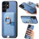 For Samsung Galaxy S25 Ultra 5G Retro Cross Leather Ring Side Insert Card Bag MagSafe Phone Case(Blue) - 1