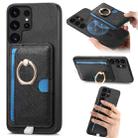 For Samsung Galaxy S25 Ultra 5G Retro Cross Leather Ring Side Insert Card Bag MagSafe Phone Case(Black) - 1