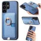 For Samsung Galaxy S24 Ultra 5G Retro Cross Leather Ring Side Insert Card Bag MagSafe Phone Case(Blue) - 1