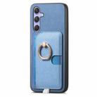 For Samsung Galaxy S24 Ultra 5G Retro Cross Leather Ring Side Insert Card Bag MagSafe Phone Case(Blue) - 2