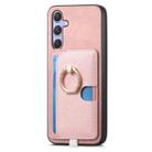 For Samsung Galaxy S24 Ultra 5G Retro Cross Leather Ring Side Insert Card Bag MagSafe Phone Case(Pink) - 2