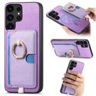 For Samsung Galaxy S24 Ultra 5G Retro Cross Leather Ring Side Insert Card Bag MagSafe Phone Case(Purple) - 1