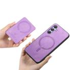 For Samsung Galaxy S24 Ultra 5G Retro Cross Leather Ring Side Insert Card Bag MagSafe Phone Case(Purple) - 3