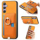 For Samsung Galaxy S24 5G Retro Cross Leather Ring Side Insert Card Bag MagSafe Phone Case(Yellow) - 1