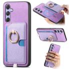 For Samsung Galaxy S24 5G Retro Cross Leather Ring Side Insert Card Bag MagSafe Phone Case(Purple) - 1