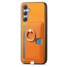 For Samsung Galaxy S23 FE 5G Retro Cross Leather Ring Side Insert Card Bag MagSafe Phone Case(Yellow) - 2