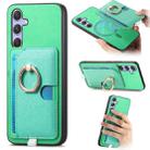 For Samsung Galaxy M14 5G Retro Cross Leather Ring Side Insert Card Bag MagSafe Phone Case(Green) - 1