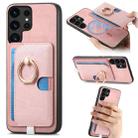 For Samsung Galaxy S23 Ultra 5G Retro Cross Leather Ring Side Insert Card Bag MagSafe Phone Case(Pink) - 1