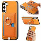 For Samsung Galaxy S23 5G Retro Cross Leather Ring Side Insert Card Bag MagSafe Phone Case(Yellow) - 1