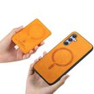 For Samsung Galaxy S23 5G Retro Cross Leather Ring Side Insert Card Bag MagSafe Phone Case(Yellow) - 3