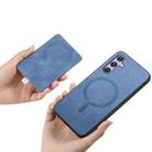 For Samsung Galaxy S23 5G Retro Cross Leather Ring Side Insert Card Bag MagSafe Phone Case(Blue) - 3