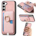 For Samsung Galaxy S23 5G Retro Cross Leather Ring Side Insert Card Bag MagSafe Phone Case(Pink) - 1