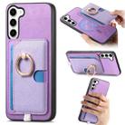 For Samsung Galaxy S23 5G Retro Cross Leather Ring Side Insert Card Bag MagSafe Phone Case(Purple) - 1