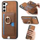 For Samsung Galaxy S23 5G Retro Cross Leather Ring Side Insert Card Bag MagSafe Phone Case(Brown) - 1