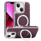 For iPhone 13 Plated Leather Grain Rotation MagSafe Holder Phone Case(Dark Red) - 1