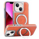 For iPhone 13 Plated Leather Grain Rotation MagSafe Holder Phone Case(Orange) - 1