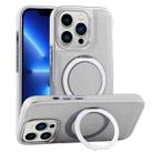 For iPhone 13 Pro Plated Leather Grain Rotation MagSafe Holder Phone Case(Grayish Green) - 1