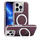 For iPhone 13 Pro Plated Leather Grain Rotation MagSafe Holder Phone Case(Dark Red) - 1