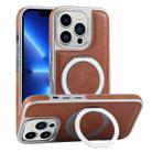 For iPhone 13 Pro Plated Leather Grain Rotation MagSafe Holder Phone Case(Brown) - 1