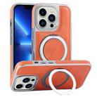 For iPhone 13 Pro Plated Leather Grain Rotation MagSafe Holder Phone Case(Orange) - 1