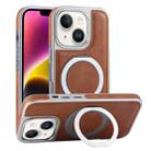 For iPhone 14 Plated Leather Grain Rotation MagSafe Holder Phone Case(Brown) - 1