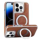 For iPhone 14 Pro Plated Leather Grain Rotation MagSafe Holder Phone Case(Brown) - 1