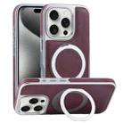For iPhone 15 Pro Plated Leather Grain Rotation MagSafe Holder Phone Case(Dark Red) - 1