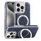 For iPhone 15 Pro Plated Leather Grain Rotation MagSafe Holder Phone Case(Blue) - 1