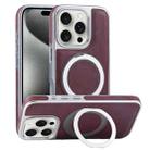 For iPhone 15 Pro Max Plated Leather Grain Rotation MagSafe Holder Phone Case(Dark Red) - 1