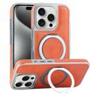 For iPhone 15 Pro Max Plated Leather Grain Rotation MagSafe Holder Phone Case(Orange) - 1